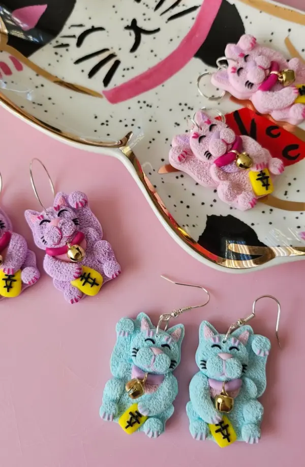 Lucky Cat Earrings - Image 5
